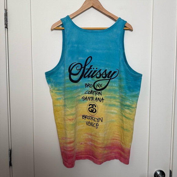 Stussy Tank Top Mens Sz XL Tie Dye Logo Multicolor Psychedelic Hippie Punk - Picture 5 of 10